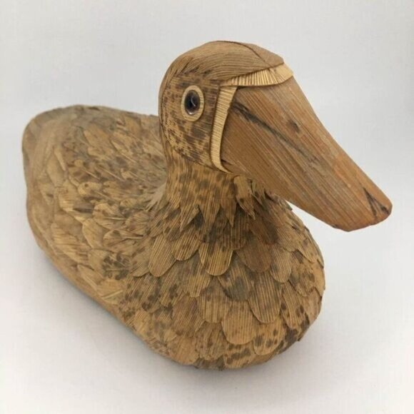 Vintage Folk Art Duck Carved Corn Husk Wood Decoy - Picture 2 of 9